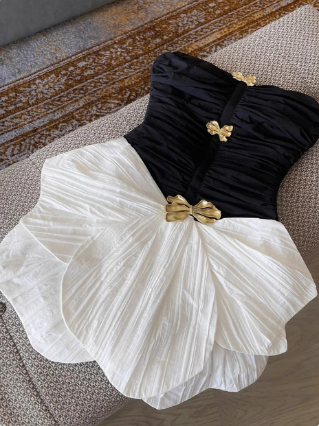 Design Contrast Color Tube Top Irregular Birthday Dress Homecoming Dress cc3917