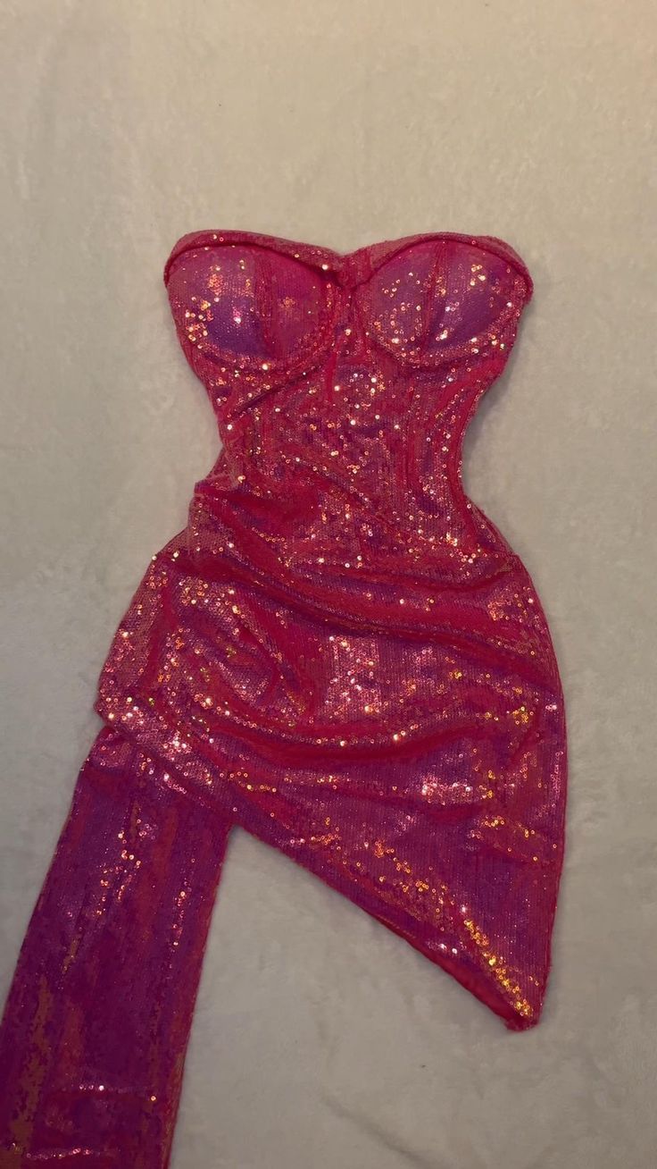 Shiny Pink Tube Top Sequin Irregular 17th Birthday Homecoming Dress cc3919