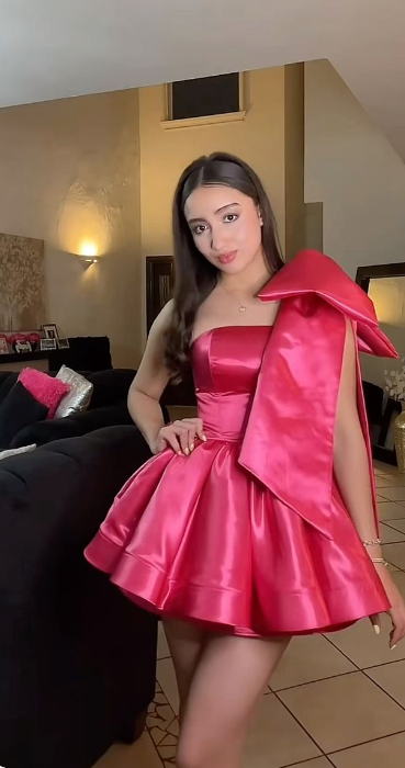 Sweet Pink One Shoulder Satin Bow A-line 17th Birthday Homecoming Dress cc3923