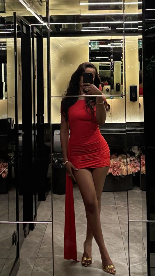 Sexy Red One Shoulder Slim Hip Birthday Skirt Homecoming Dress cc3926