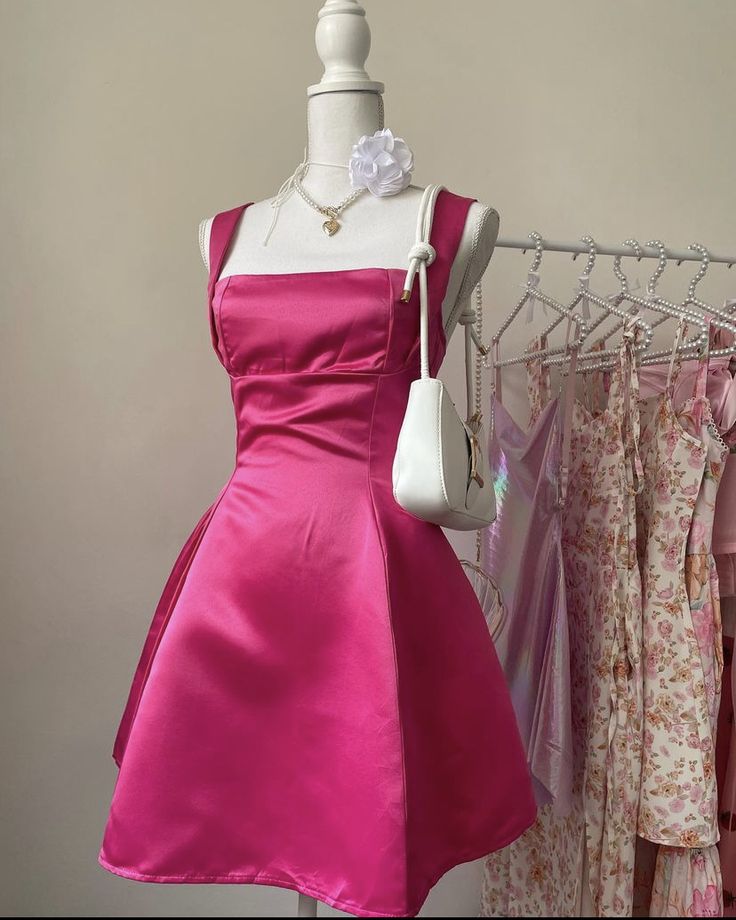 Cute Satin Straps Pink Waist Bow 17th Birthday Homecoming Dress cc3941