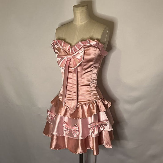 Sweet Heart Neck Pink Satin Bow 17th Birthday Homecoming Dress cc3943