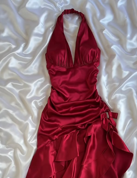 Stunning Red Satin Halter Neck Irregular Birthday Dress Homecoming Dress cc3949
