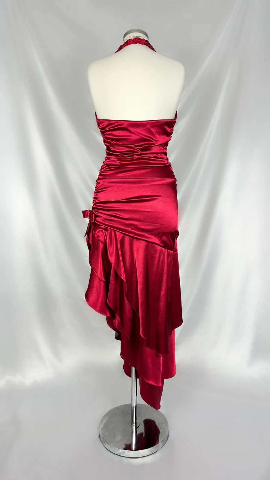 Stunning Red Satin Halter Neck Irregular Birthday Dress Homecoming Dress cc3949