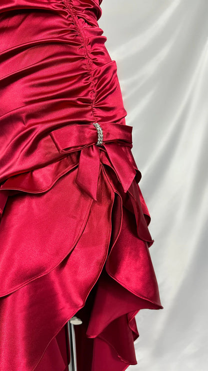 Stunning Red Satin Halter Neck Irregular Birthday Dress Homecoming Dress cc3949