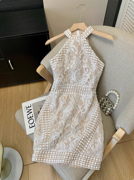 Elegant Sleeveless Halter Neck Lace Waist Hip Birthday Dress Homecoming Dress cc3950