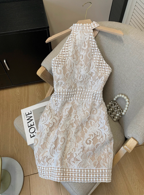 Elegant Sleeveless Halter Neck Lace Waist Hip Birthday Dress Homecoming Dress cc3950