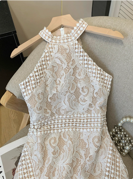 Elegant Sleeveless Halter Neck Lace Waist Hip Birthday Dress Homecoming Dress cc3950