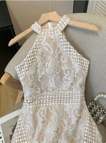 Elegant Sleeveless Halter Neck Lace Waist Hip Birthday Dress Homecoming Dress cc3950