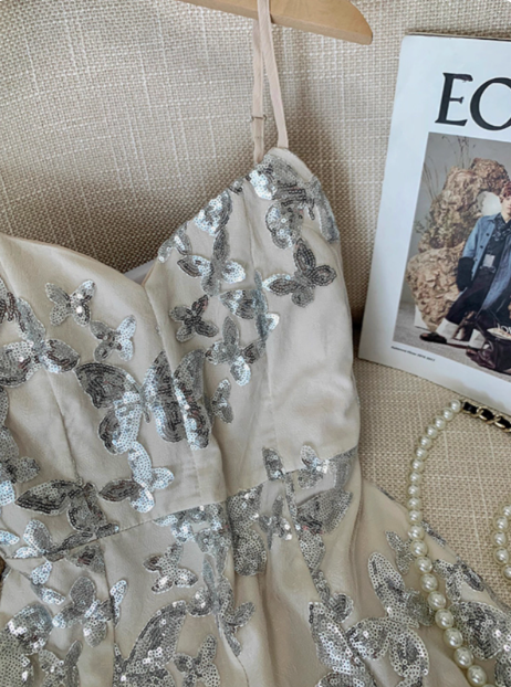 Sweet Butterfly Sequined V-Neck Suspender 17th Birthday Homecoming Dress cc3954