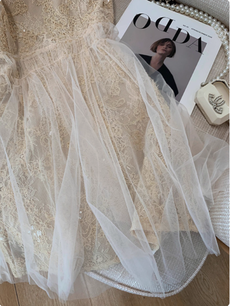 Sweet Waist Mesh Lace Birthday Short Skirt Homecoming Dress cc3958