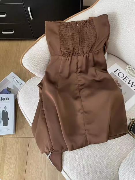 Elegant Brown Strapless Ribbon Diamond Birthday Short Skirt Homecoming Dress cc3959