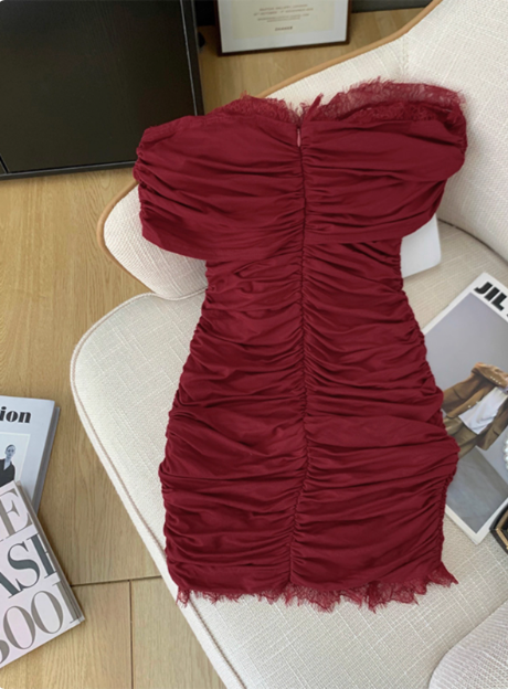 Sexy Red One Shoulder Lace Hip Birthday Dress Homecoming Dress cc3960