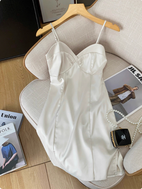 Simple Suspender V-neck Satin Birthday Skirt Homecoming Dress cc3962