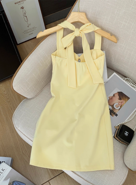 Sweet Yellow Halter Sleeveless 17th Birthday Homecoming Dress cc3963