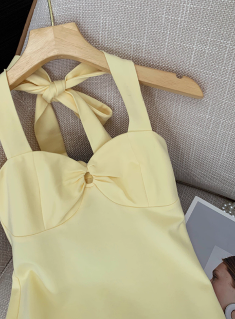 Sweet Yellow Halter Sleeveless 17th Birthday Homecoming Dress cc3963