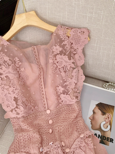 Sweet Pink Sleeveless Lace Waist 17th Birthday Homecoming Dress cc3964