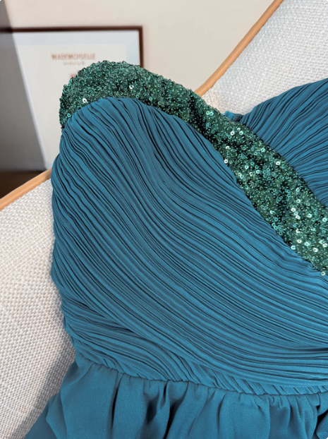 Elegant Strapless Peacock Blue Sequined Chiffon 17th Birthday Homecoming Dress cc3967