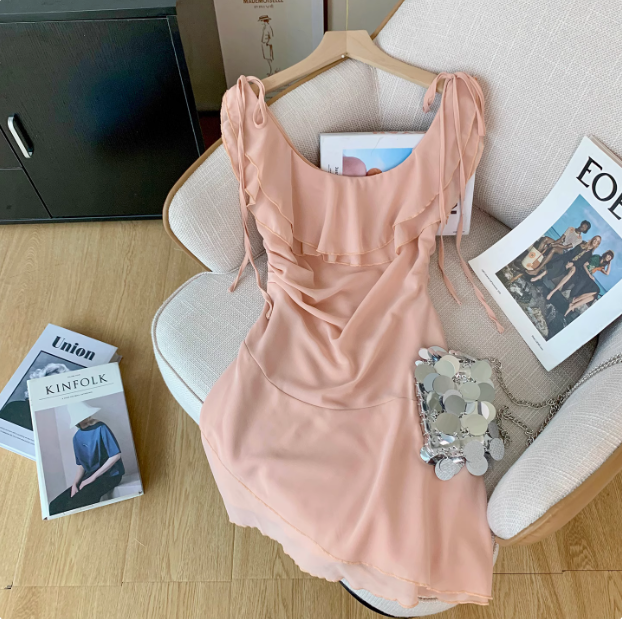 Sweet Ruffled Large U-neck Chiffon 17th Birthday Homecoming Dress cc3968