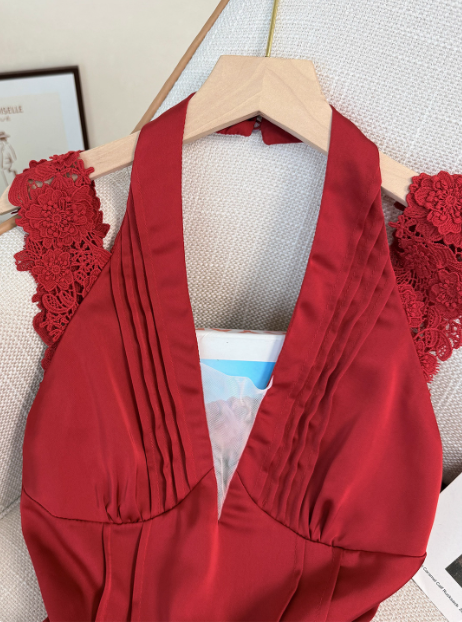 Beautiful Red Lace Halter Neck Backless A-line Birthday Short Skirt Homecoming Dress cc3969