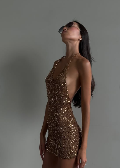 Sexy Sequined Halter Neck Open Back Slim Fit 21st Birthday Homecoming Dress cc3972