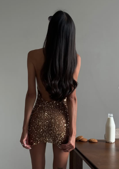 Sexy Sequined Halter Neck Open Back Slim Fit 21st Birthday Homecoming Dress cc3972