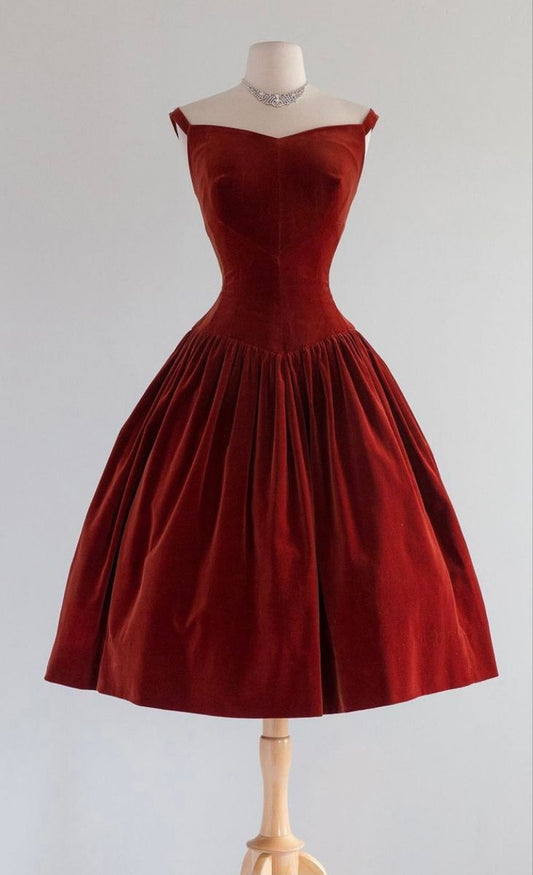 Vintage Elegant Wine Red Velvet Waist A-line 17th Birthday Homecoming Dress cc3974