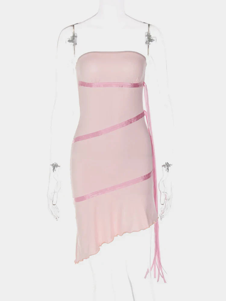 Sweet Pink Tube Top Irregular Birthday Skirt Homecoming Dress cc3984