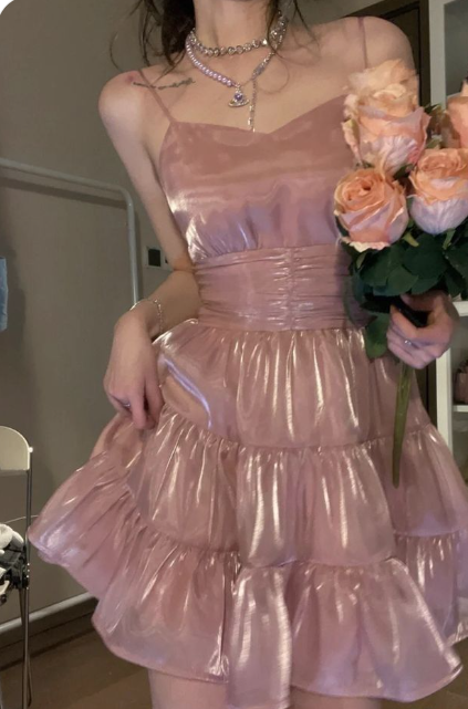 Sweet Pink Satin Strapless A-Line Birthday Dress Homecoming Dress cc3987