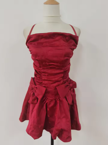 Beautiful Bow Burgundy Satin Suspender 17th Birthday Homecoming Dress cc3988
