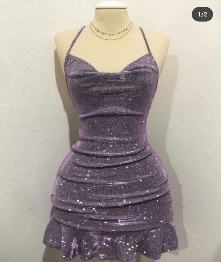 Charming Purple Halter Neck Shimmering Birthday Dress Homecoming Dress cc3998