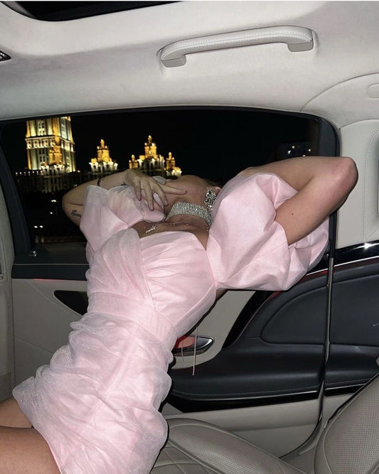 Sweet Puff Sleeve Pink Slim Hip 17th Birthday Homecoming Dress cc3999