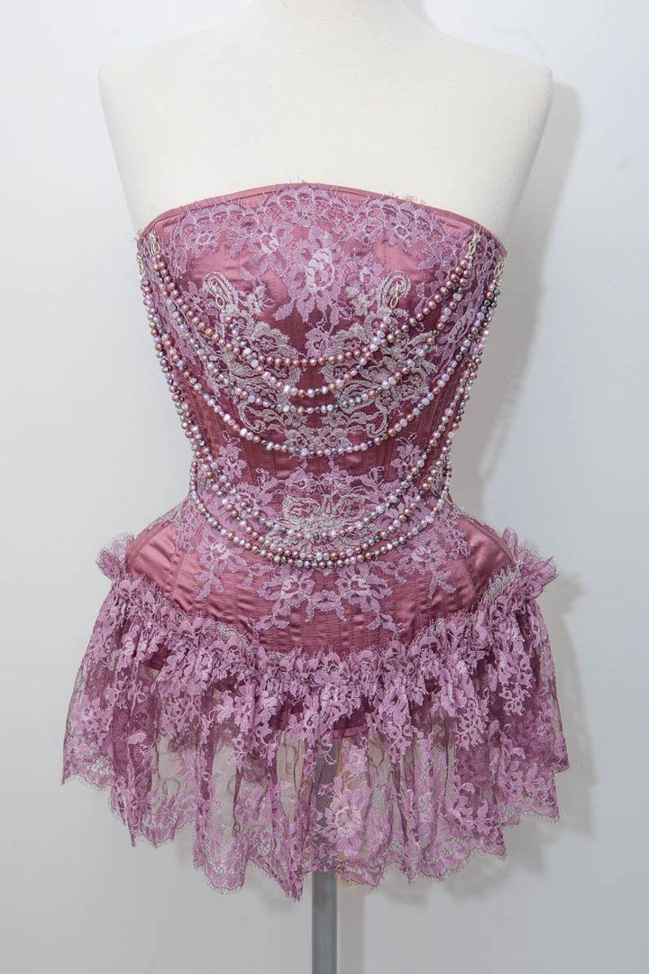 Vintage Rose Purple Strapless Pearl Embellished Lace Mini Birthday Party Homecoming Dress cc4422