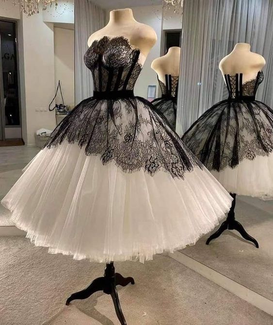Vintage Black And White Lace Fluffy Tulle Birthday Party Homecoming Dress cc4427