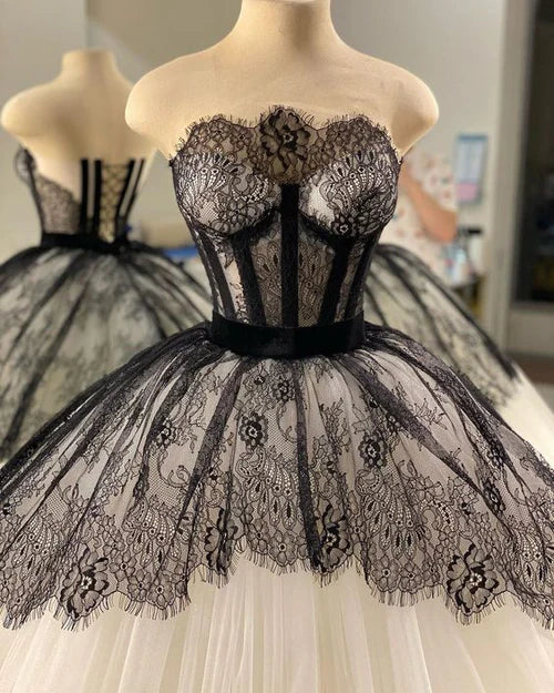 Vintage Black And White Lace Fluffy Tulle Birthday Party Homecoming Dress cc4427