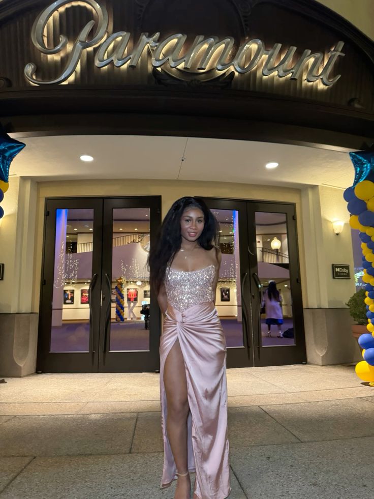 Sweet Pink Strapless Twist Slit Sequined Satin Long Prom Dress Evening Dress cc5149