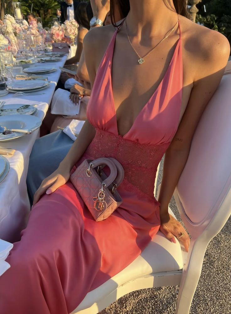 Sexy And Elegant Rose Pink Fitted Halter Neck Backless Lace Satin Long Prom Dress Evening Dress cc5157