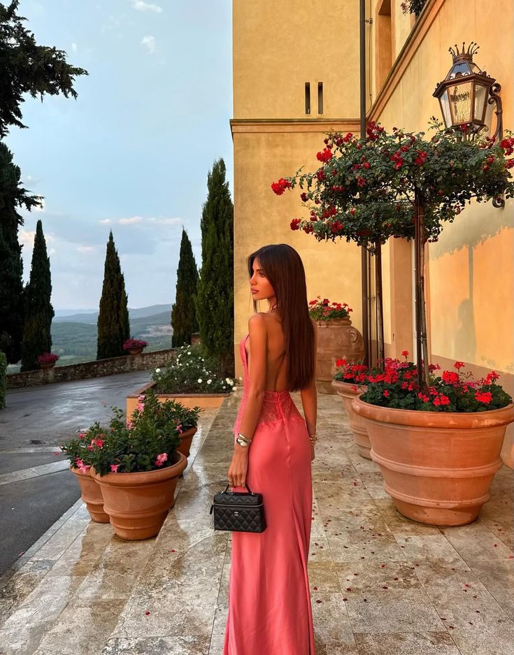 Sexy And Elegant Rose Pink Fitted Halter Neck Backless Lace Satin Long Prom Dress Evening Dress cc5157