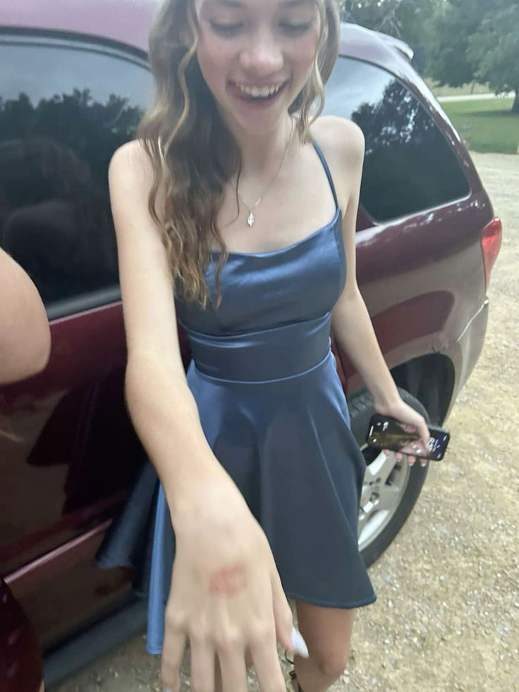 Simple And Elegant Navy Blue Suspender Waist Small A-line Satin 17th Birthday Homecoming Dress cc4459