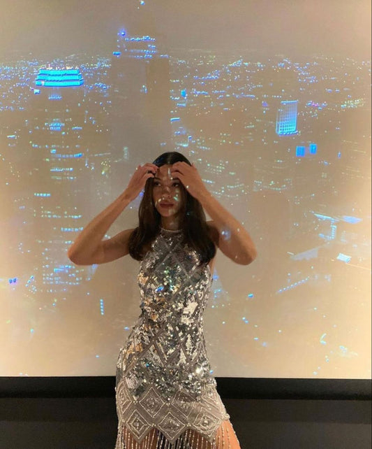 Gorgeous And Shining Silver Halter Neck Sequin Tassel Birthday Party Homecoming Dress cc4460