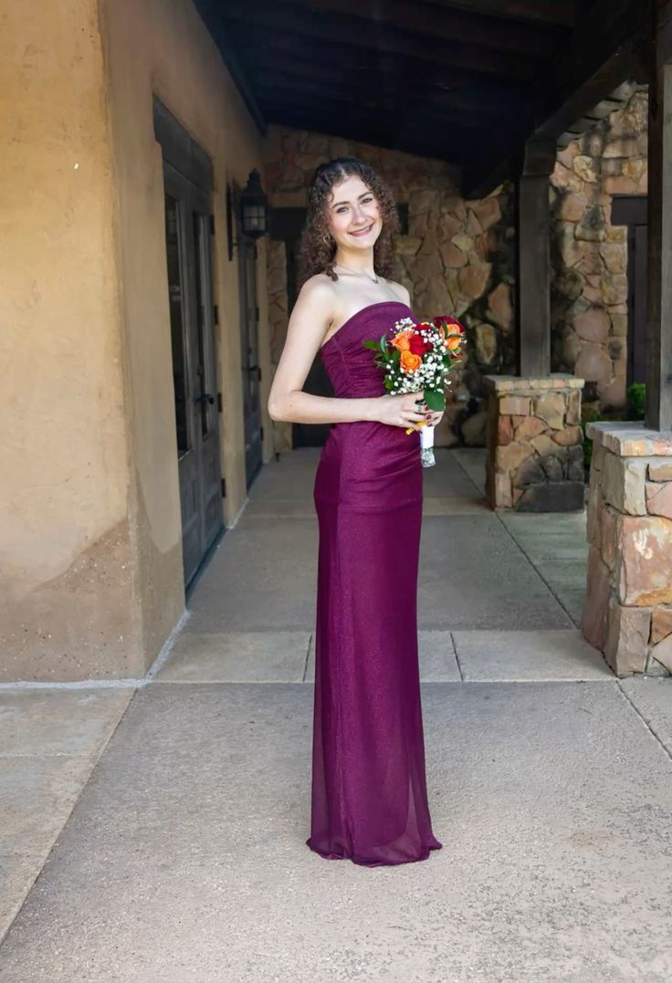 Elegant Burgundy Slim-Fit Strapless High-Slit Chiffon Long Prom Dress Evening Dress cc5174