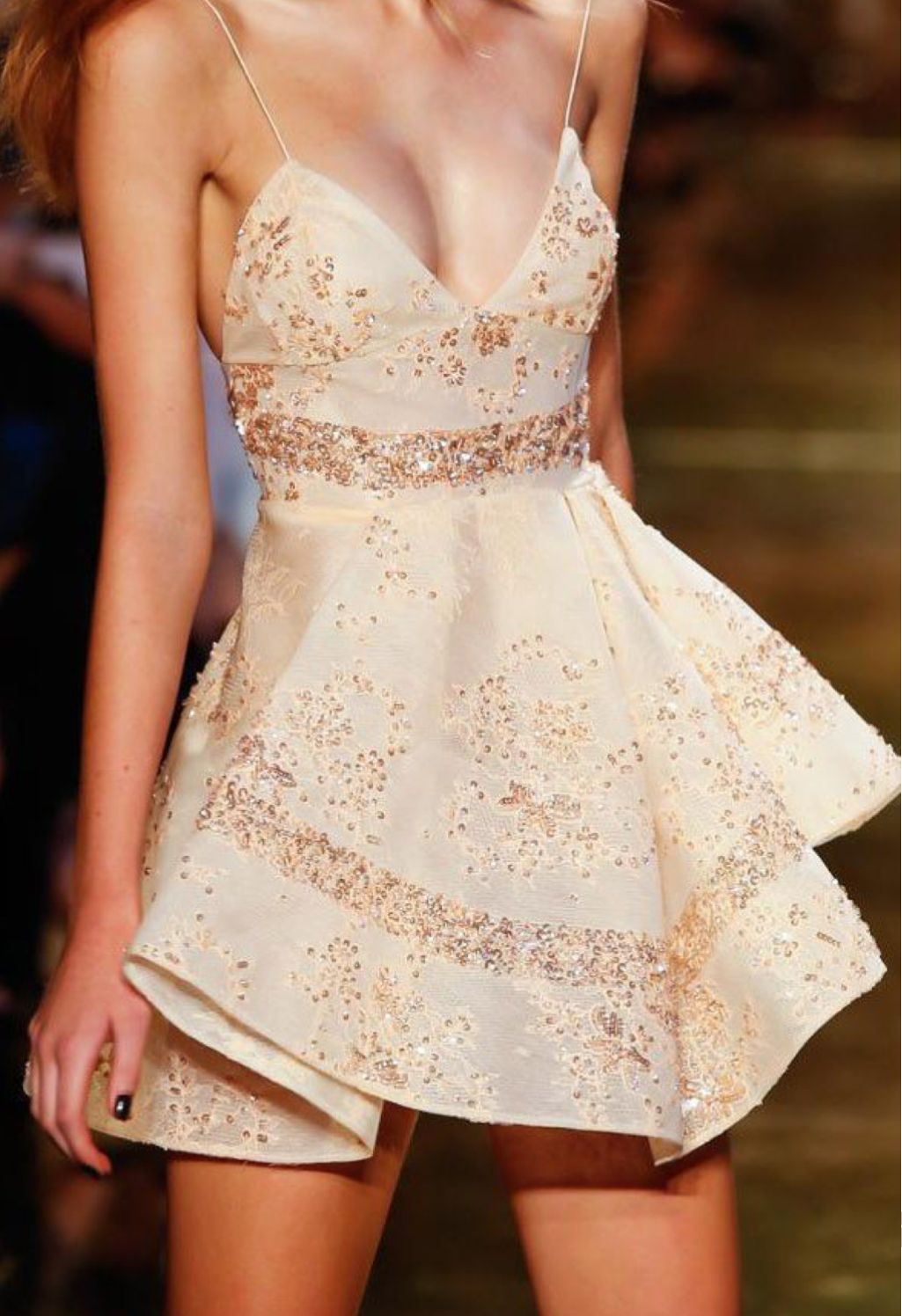 Sweet Ivory And Gold Sequined Deep V-neck A-line 19th Birthday Homecoming Dress cc4479