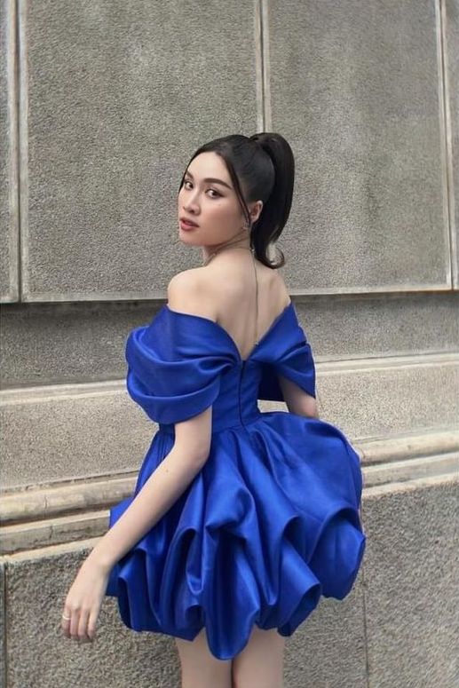 Elegant Royal Blue One-shoulder Waisted Satin Birthday Party Homecoming Dress cc4492