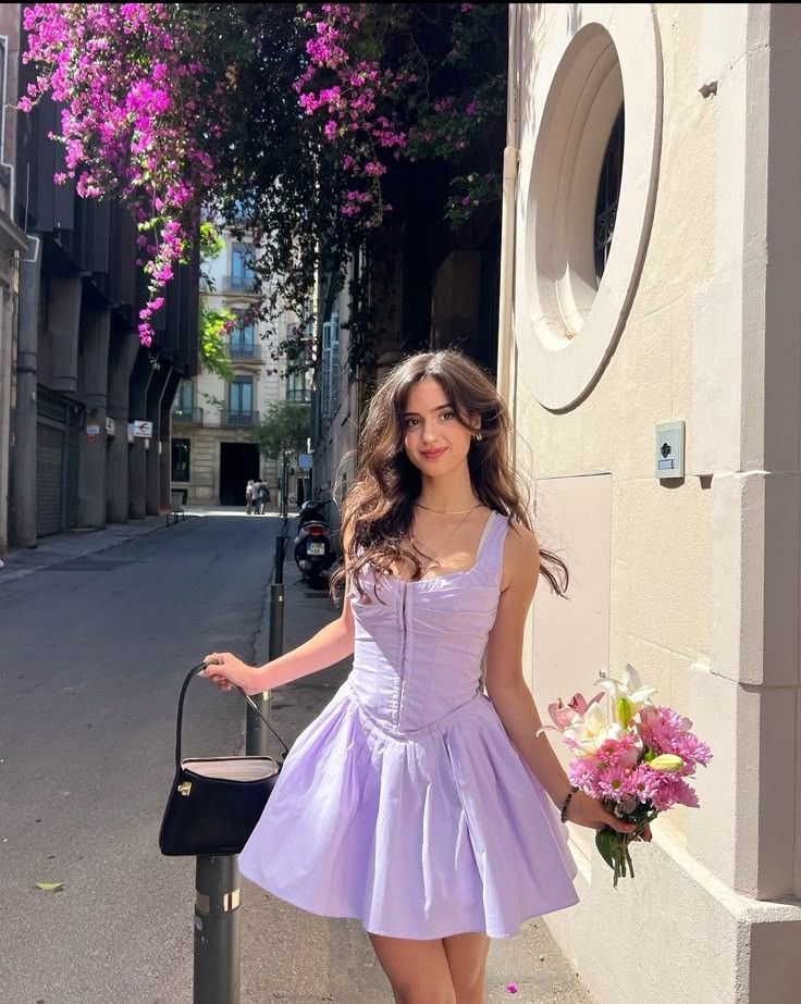 Sweet Lavender Square Neck Waist A-line 17th Birthday Homecoming Dress cc4496