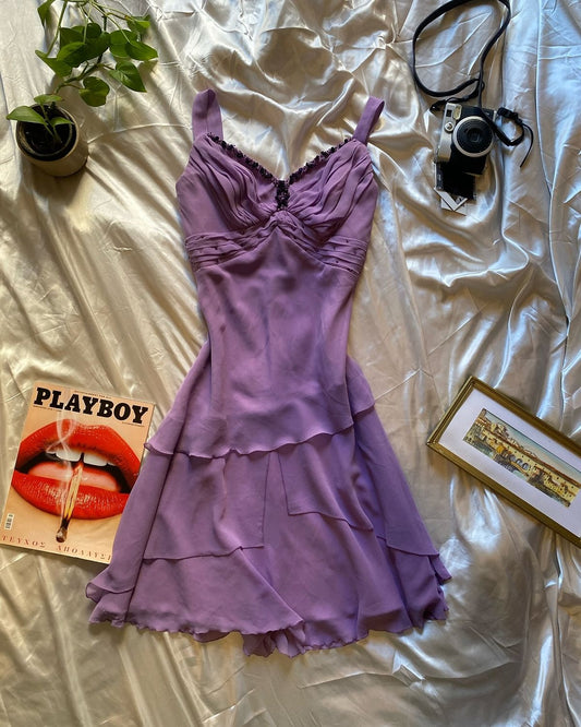 Elegant Purple Sleeveless Beaded Multi-layered Ruffled Chiffon Short 16th Birthday Homecoming Dress cc4498