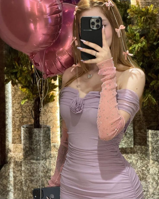 Sweet Lavender One-shoulder Pleated Slim Mesh Hip-wrapped 17th Birthday Homecoming Dress cc4500