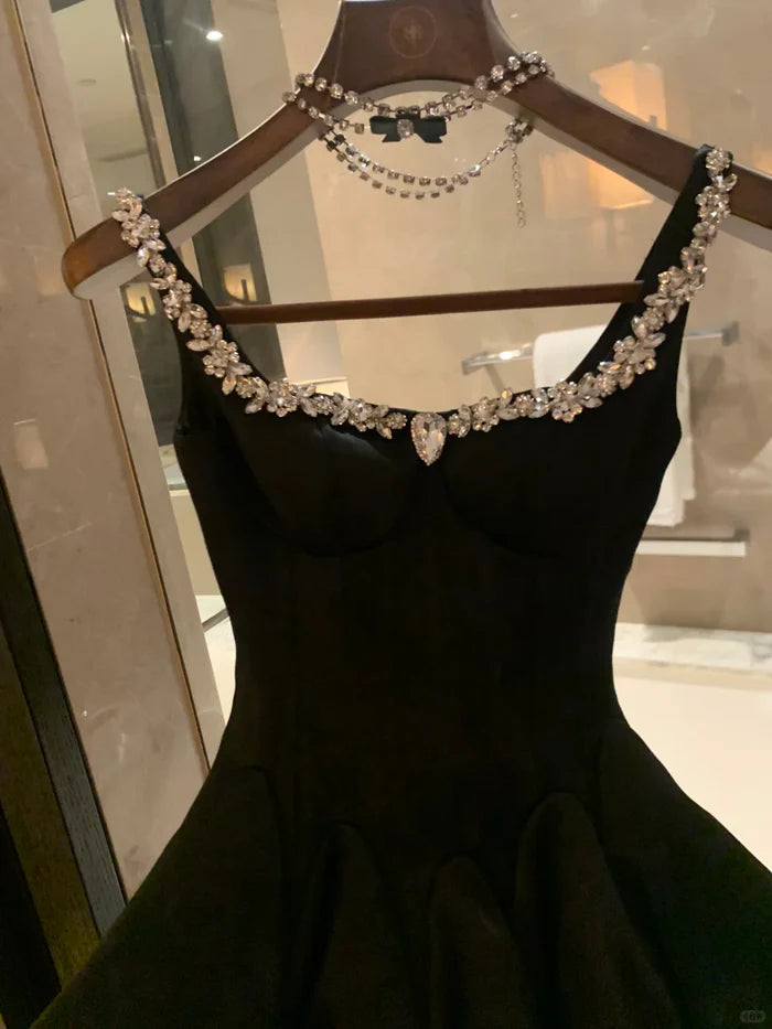 Sweet Black Strap Rhinestone Waist Bud Satin 16th Birthday Homecoming Dress cc4502