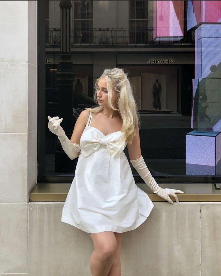 Sweet White Suspender Bow Loose Satin Birthday Party Homecoming Dress cc4504