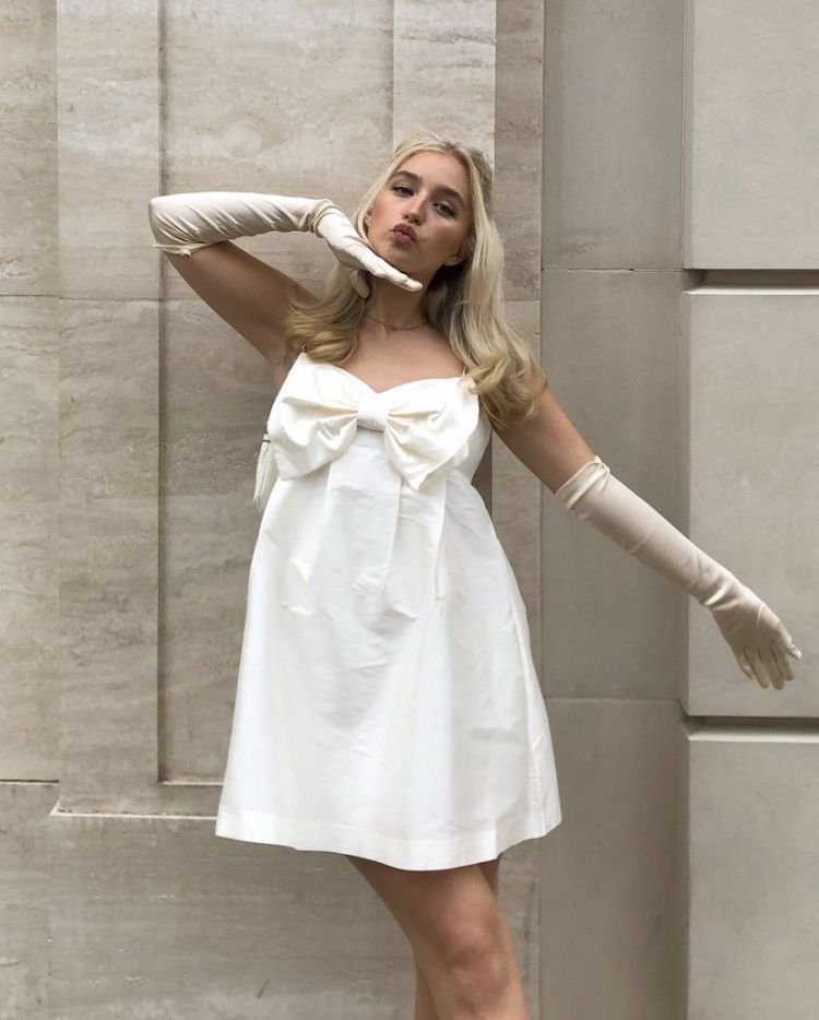 Sweet White Suspender Bow Loose Satin Birthday Party Homecoming Dress cc4504