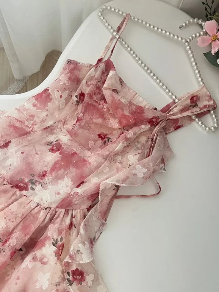 Sweet Pink And White Floral Irregular Ruffle Chiffon 16th Birthday Homecoming Dress cc4505